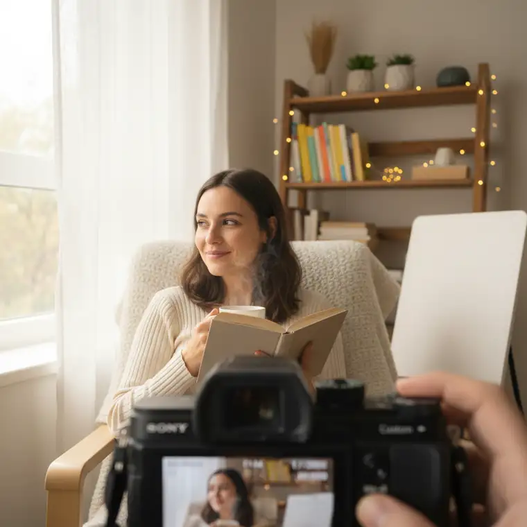 Domowy portret wykonany Sony a6400 przy oknie, z wykorzystaniem Eye AF i jasnej stałki, z wyraźną ostrością na oczach modelki