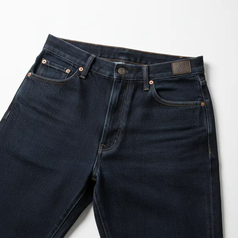 Kobieta o figurze gruszki i niskim wzroście przymierzająca dżinsy z wysokim stanem, pokazująca jak dobrać dżinsy do sylwetki gruszki