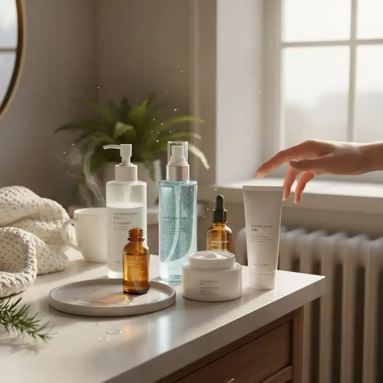 Zbliżenie na promienną, dobrze nawilżoną skórę twarzy po skin floodingu – efekt wygładzenia, blasku i regeneracji po zimie